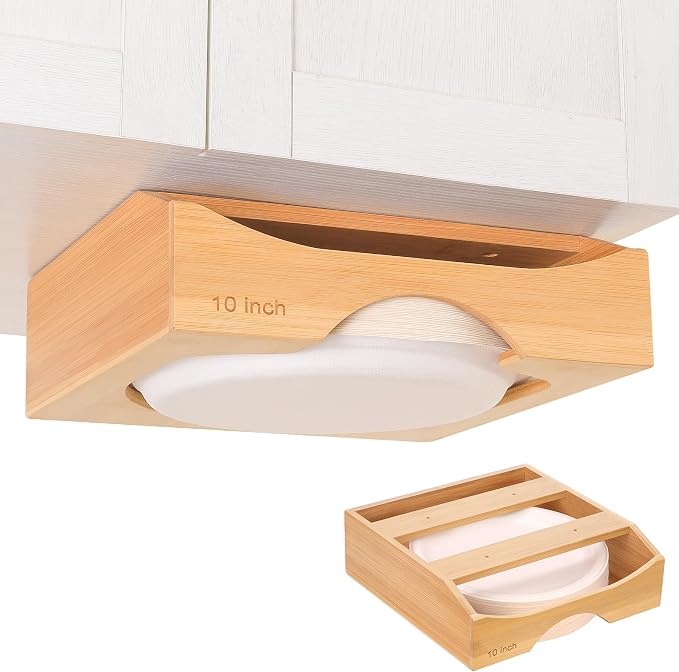 10-inch Paper Plate Dispenser Under Cabinet, Bamboo Paper Plate Holders by CKIU