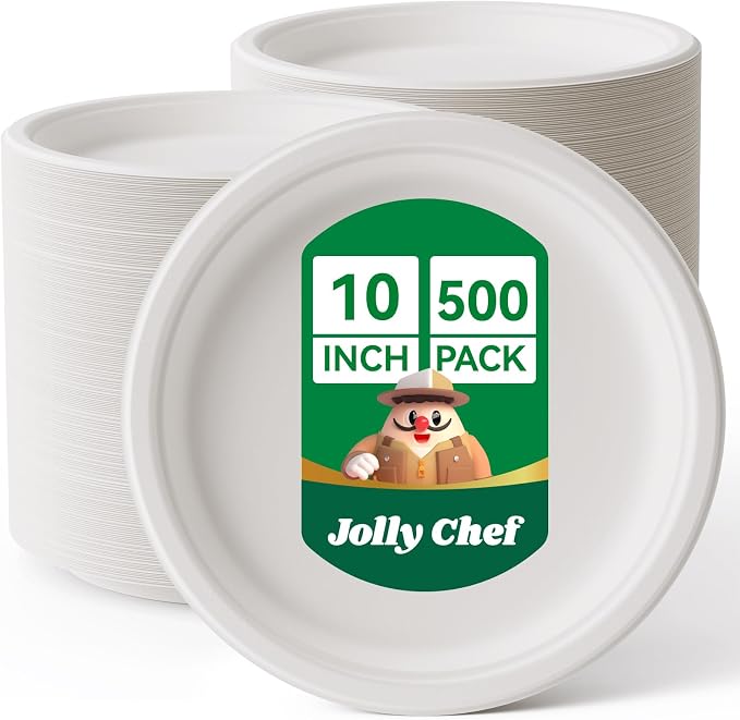 Compostable Heavy Duty Plates   Eco-Friendly Disposable White by JOLLYCHEF