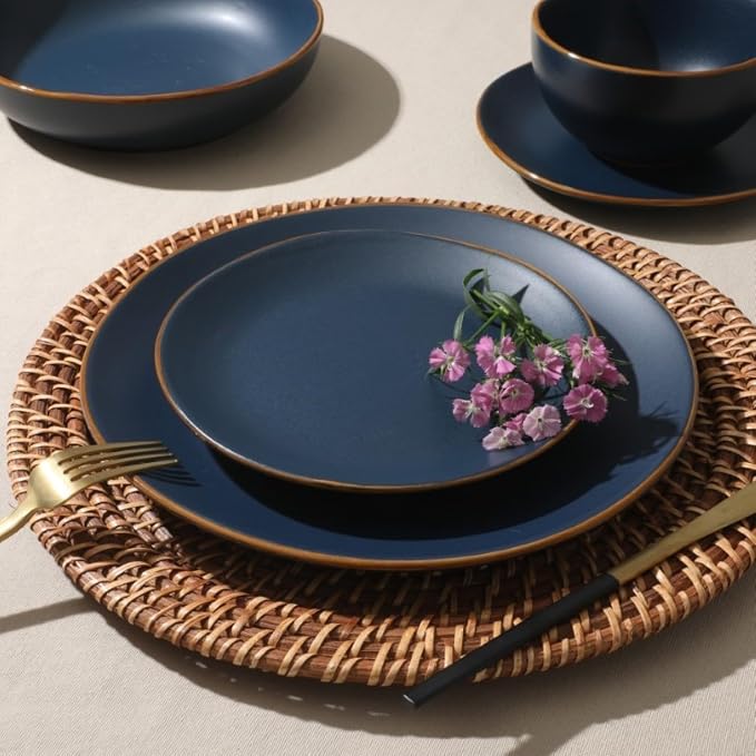 Gibson Home Hazeltine 16-Piece Navy Blue Stoneware Dinnerware Set – Plates and - Image 5