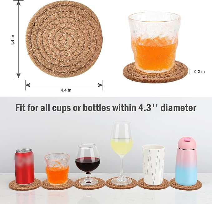 ABenkle Drink Coasters with Holder Set of 10, Cotton Woven Absorbent Coasters - Image 2