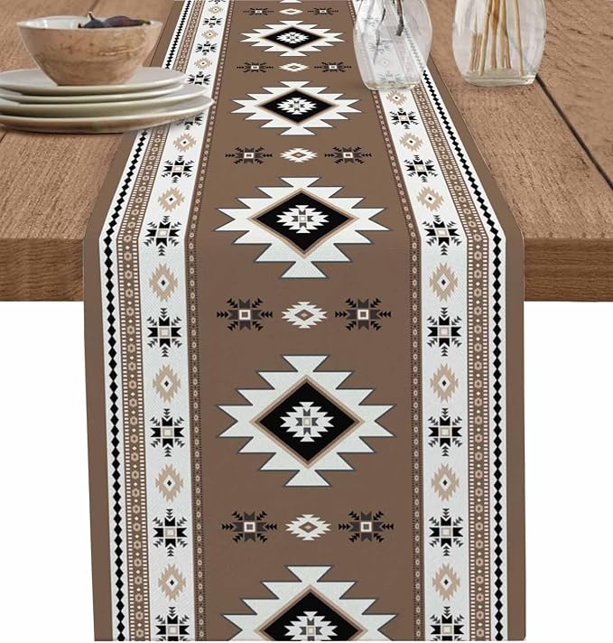 Southwest Aztec Short Table Runners 36 Inches, Cotton Linen Fabric Table Runner by Edwiinsa