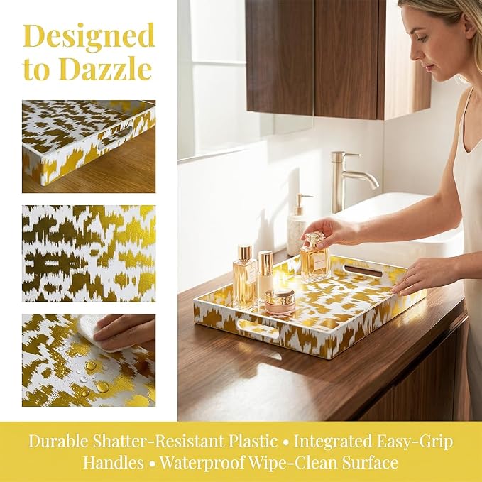 White & Gold Glitter Abstract Serving Tray - Image 6