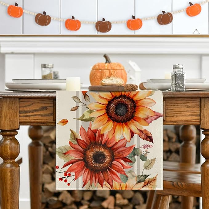 RABUSOFA Fall Table Runner 13x90 Inch Sunflower Fall Decor - Image 5