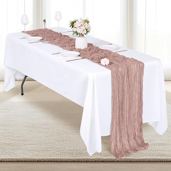 12 Pack Dusty Pink Cheesecloth Table Runner 17x108 Inch Semi Sheer Boho Gauze - Image 4