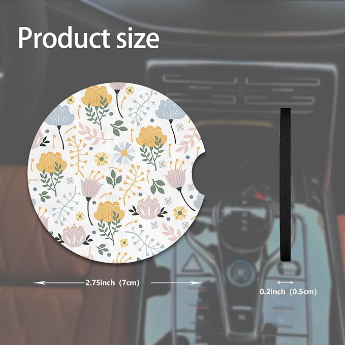 2pcs Cute Yellow Flowers Cute Flowers Car Coasters, Absorbent Universal - Image 2