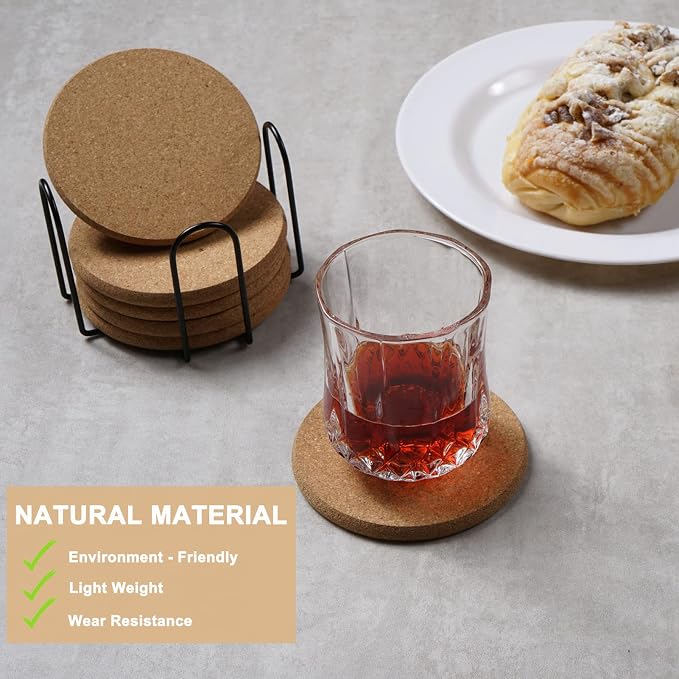 8 Pcs Drink Coasters with Holder, Thicker Cork Coasters - Image 7