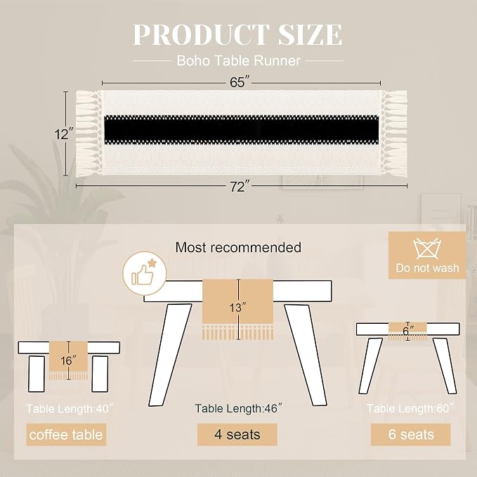 Farmhouse Table Runner for Home Decor 12x72 Black Fall Home Decor | 72Inches - Image 3