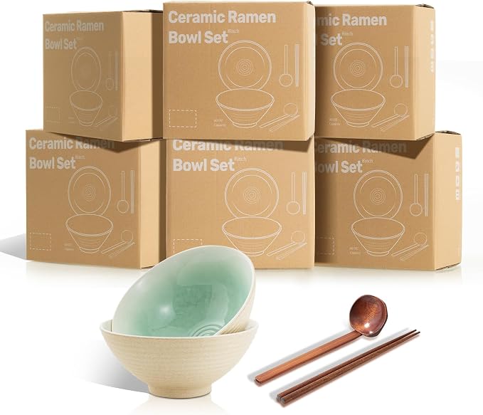 8 Inch Ceramic Ramen Bowl Set of 2, 40oz Japanese Bowls - Image 7