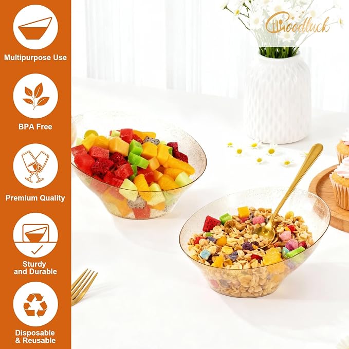 12 Pack Gold Glitter Plastic Serving Bowls - Image 2