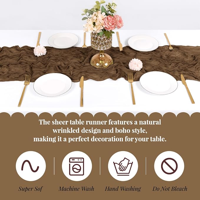 6 Pack Brown Cheesecloth Table Runner, 17 x 108 Inch, Gauze Cheese Cloth Table - Image 5