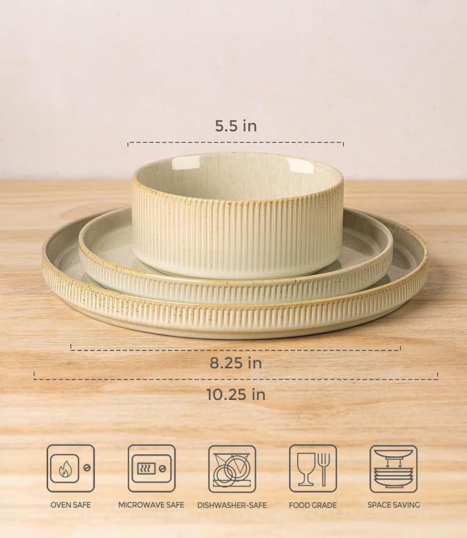Ceramic Dinnerware Set for 6, 18-Piece Plates and Bowls Set | Lightweight - Image 7