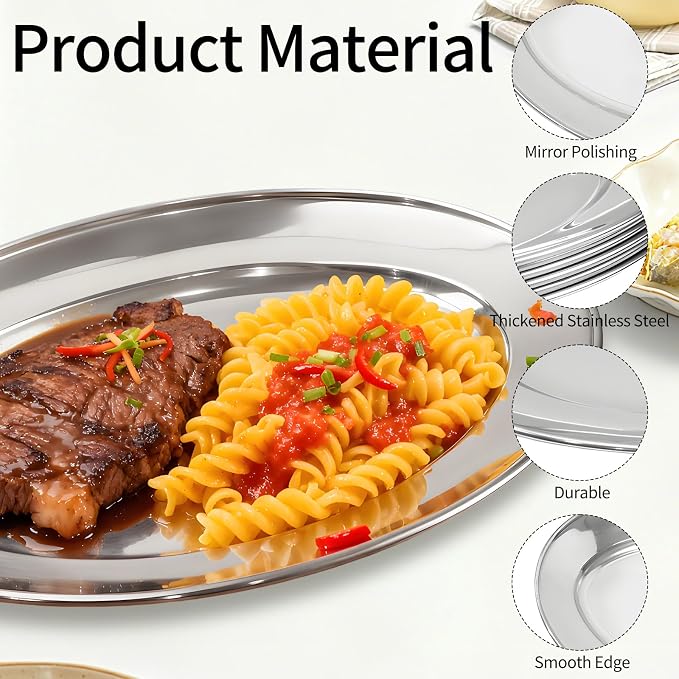 6 Packs Stainless Steel Oval Platter, Metal Plates, Oval Aluminum Platter - Image 3