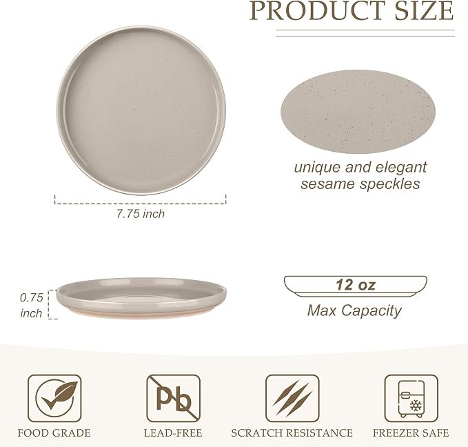 LIANYU 6Pcs Dinner Salad Plates Set, 7.75 Inch Stoneware Kitchen Dessert Flat - Image 2