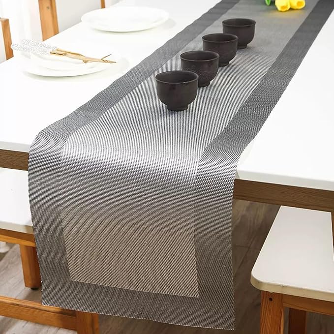 PIGCHCY Modern Elegant Placemats Set of 6 and Table Runner Washable Vinyl - Image 4