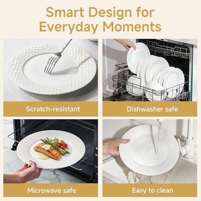 18Pcs Hammered Rim White Bone China Set, Service - Image 8