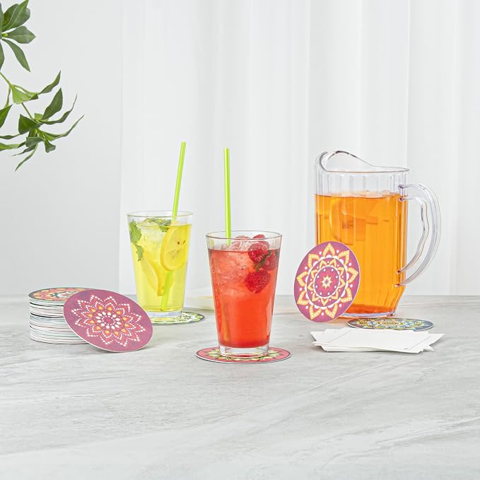 Restaurantware Round Paper Floral Coaster, 48 Pack - Image 4