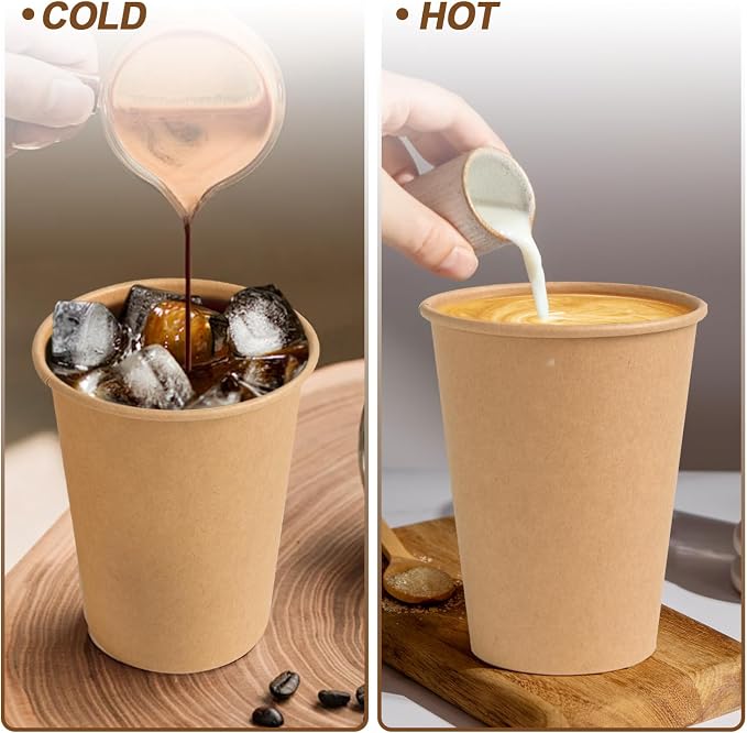 BYSNOW 300 Pack 12 oz Kraft Paper Cups, Disposable Coffee Hot Water Cups | - Image 5