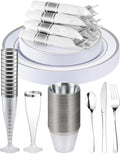 200 PCS Silver Dinnerware Set, Party Plastic Plates by GoodLuck