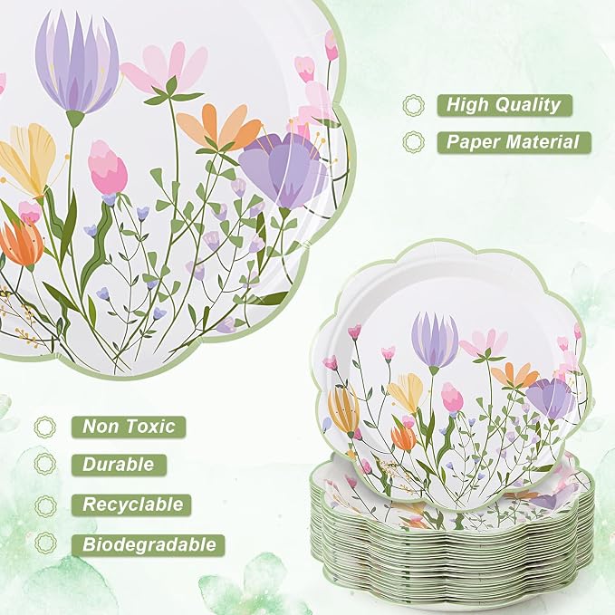 FillTouch 48 Sets Wildflower Floral Paper Tea Cups and Saucers Disposable Paper - Image 5