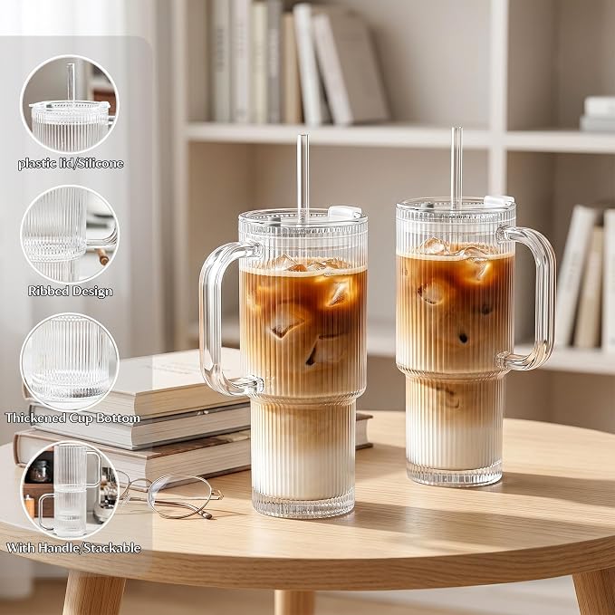 INSETLAN 24 oz Ribbed Glass Tumbler - Image 8