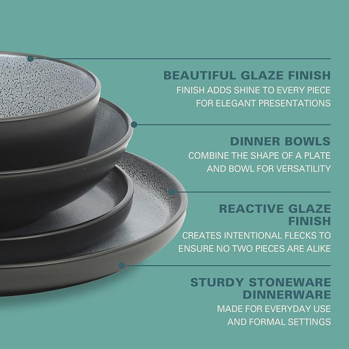 Gibson Elite Tribeca Loft 16-Piece Dinnerware Set – Matte Black and Blue - Image 3