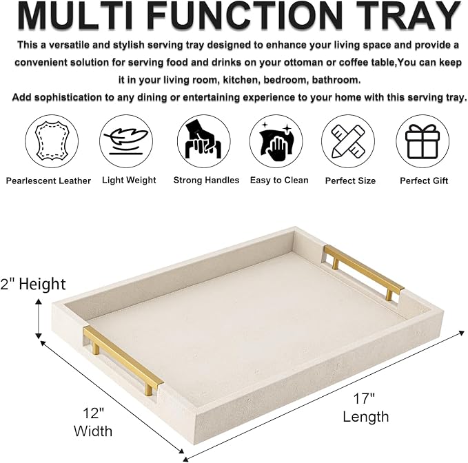 Beige Faux Leather Serving Tray - Image 3