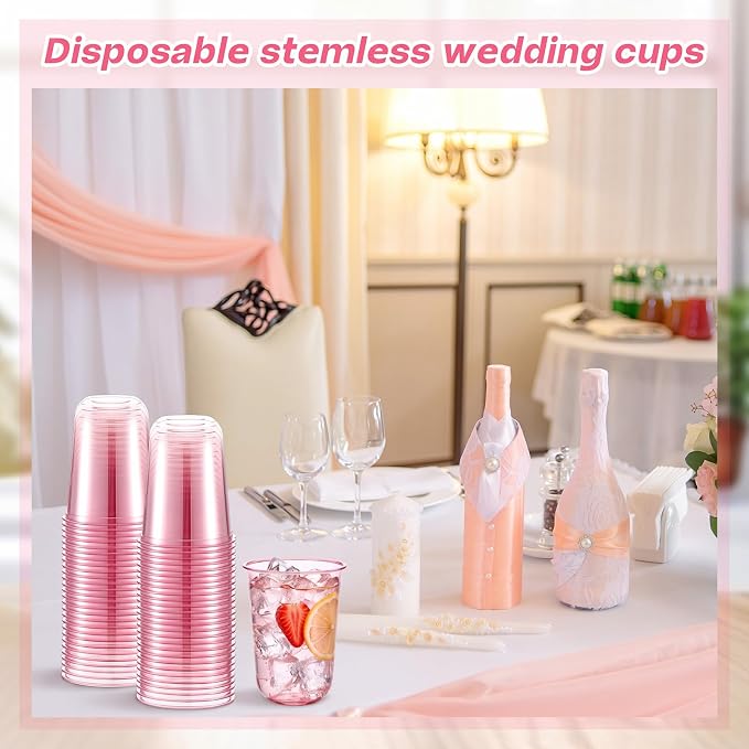 Ziliny 50 Pcs Disposable Stemless Glasses 16oz Crystal Plastic Wine Glasses - Image 5