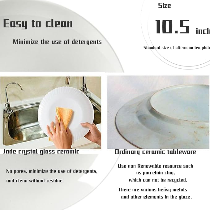 White Bone China Dinner Plates 10.5 Inch Set of 6 Microwave Dishwasher Safe | - Image 7