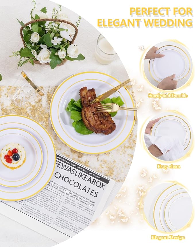 GATHER 700PCS Gold Plastic Plates 100 Guest - Image 7