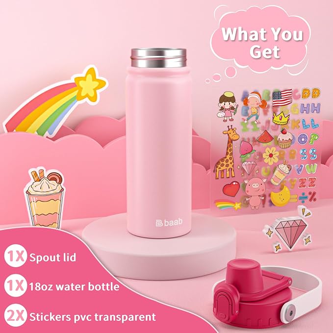 baab 18oz Kids Insulated Water Bottle 18/8 Stainless Steel Kids Cup 1 Pack | - Image 7