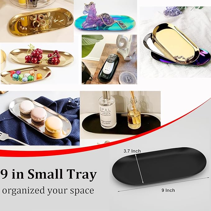 Fermus Stainless Steel Decorative Tray, 9 Inch Long, Jewelry Dish Cosmetics - Image 2