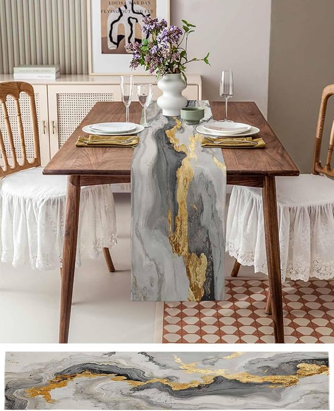 Grey Ombre Marble Table Runners 90 Inches Long, Abstract Art Kitchen Dining - Image 6