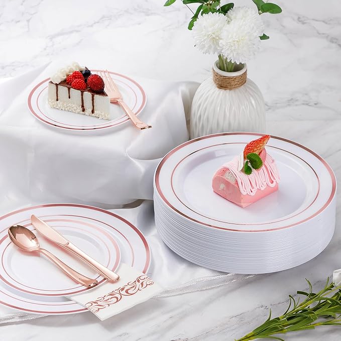175 Pcs Rose Gold Disposable Party Dinnerware Sets - Image 5