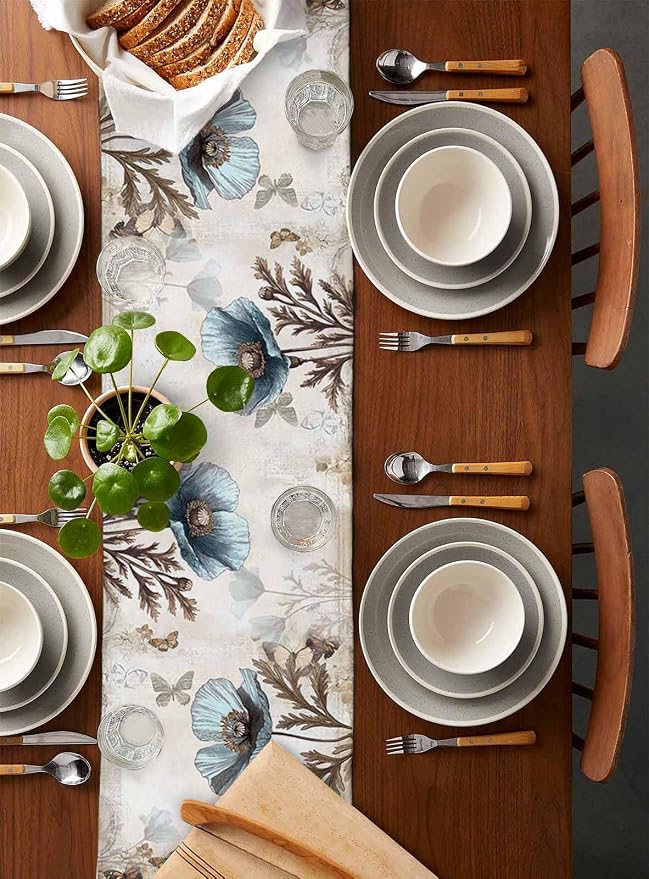 Vintage Tulip Flowers Table Runners 60 Inches Long, Cotton Linen Fabric Table - Image 5