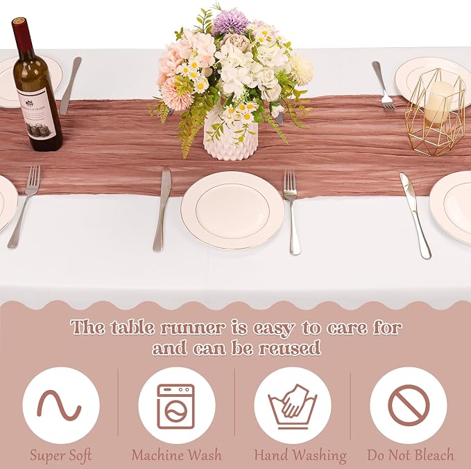 10 Pack Dusty Blush Cheesecloth Table Runner 10FT Boho Gauze Fabric Table - Image 4