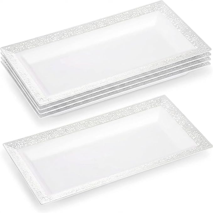 Plastic Serving Tray & Platter Set White Lace Disposable Party Trays & Platters by Yumchikel
