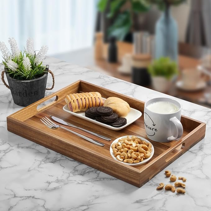 17 Inch Acacia Wood Serving Tray - Image 2