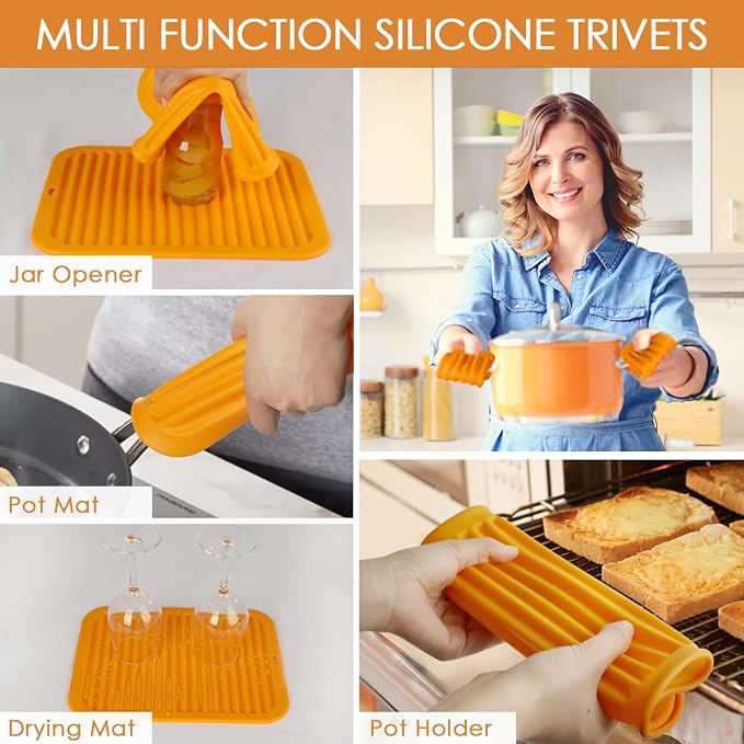 Silicone Trivets for Hot Pots and Pans, 9 * 12" Orange Silicone Hot Pads Pot - Image 2