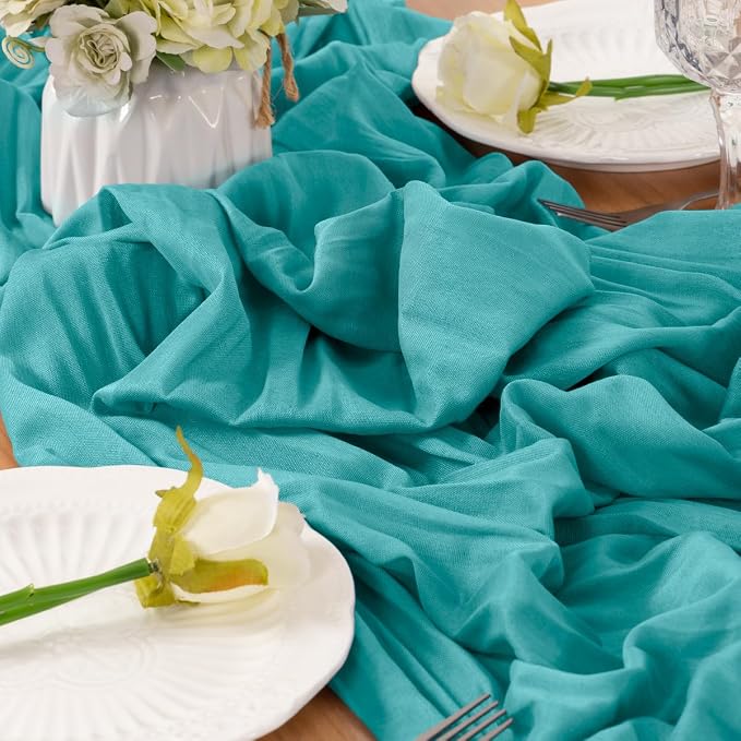 Teal Cheesecloth Table Runner 120 Inches 4 Pack Gauze Table Runner | Summer - Image 6