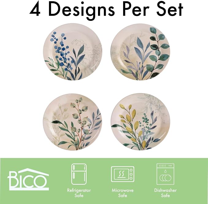 Bico Botanical Valley Salad Plates Set of 4, 8.75 Inch Ceramic Dessert Plates - Image 4