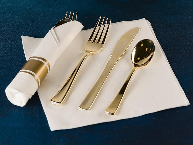 960 Piece Gold Plastic Silverware, Extra Heavyweight Disposable Cutlery Set - Image 6