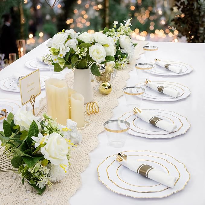 350PCS Gold Plastic Plates-Disposable White and Gold Plates 50guest Baroque - Image 4
