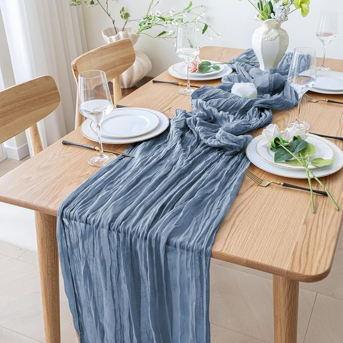 Cheesecloth Table Runner 10FT 2Pcs Dusty Blue Boho Gauze Runners | Cheese Cloth - Image 7