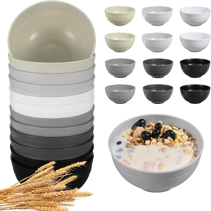 HEYCOME 12 Pcs Unbreakable Cereal Bowls Set, 26 Oz Wheat Straw Bowls Set by StayHealthyStayHappy