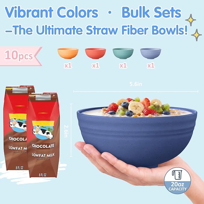 Quatish 10 PCS Unbreakable Cereal Bowls, Dishwasher & Microwave Safe Wheat - Image 4