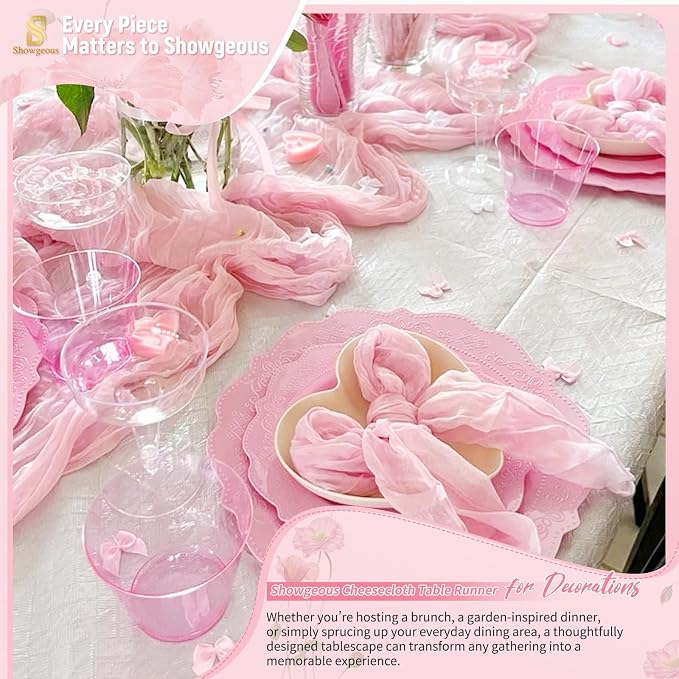 Showgeous 4 Pack Light Pink Cheesecloth Table Runner, 17 x 108 Inches | Boho - Image 8