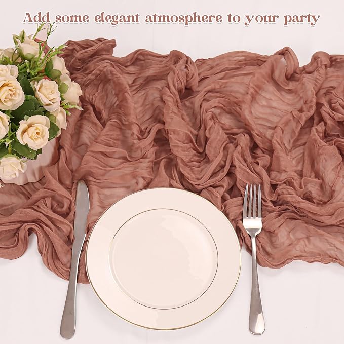 10 Pack Dusty Blush Cheesecloth Table Runner 10FT Boho Gauze Fabric Table - Image 5