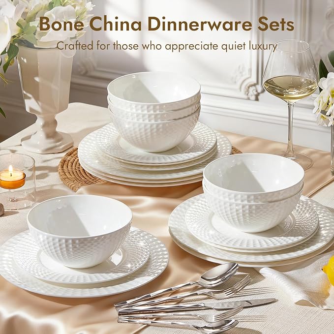 64Pc Bone China Dinnerware & Silverware Set, - Image 4