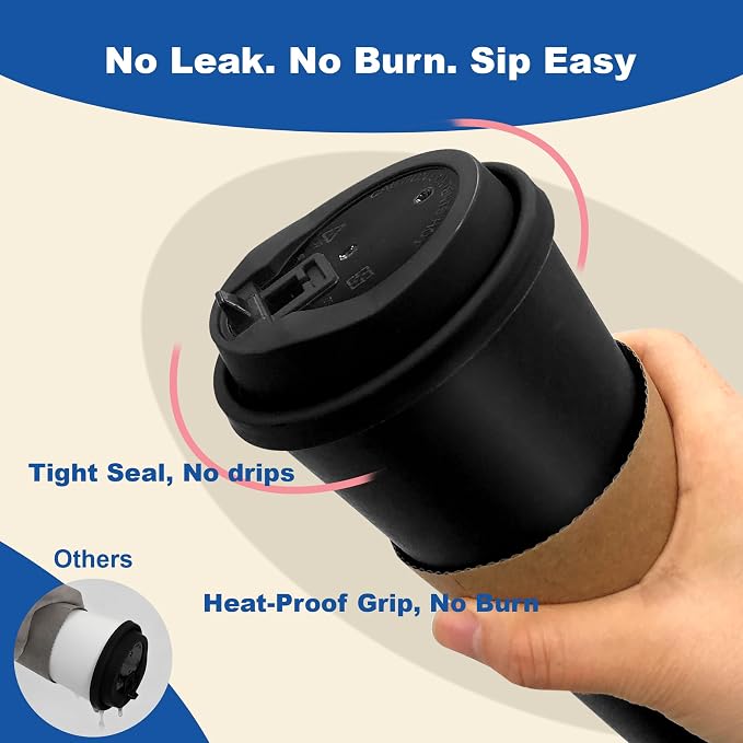 16 oz 50 Pack Coffee Cups with Lids and Sleeves, Hot Disposable To Go Travel - Image 5