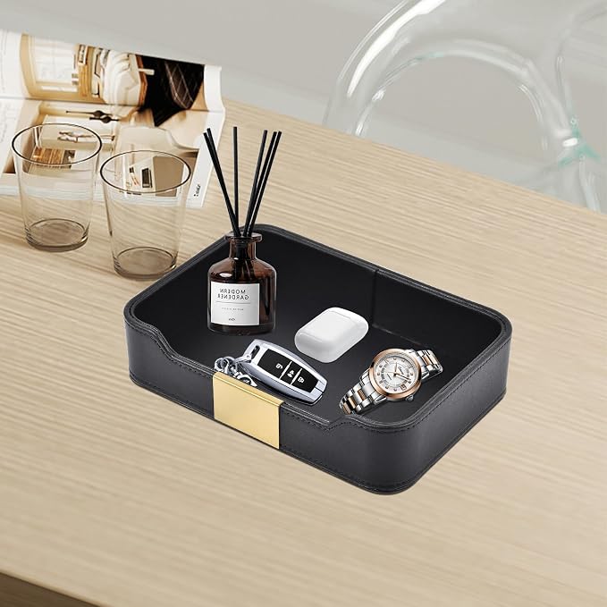 Luxury Leather Valet Tray Desktop Storage Organizer, Bedside Vanity Catchall - Image 9